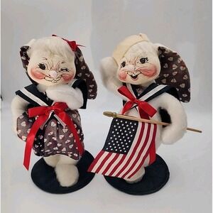 Annalee  Sailor Boy & Winking Girl Bunny 13" Doll Set Pair Nautical Patriotic